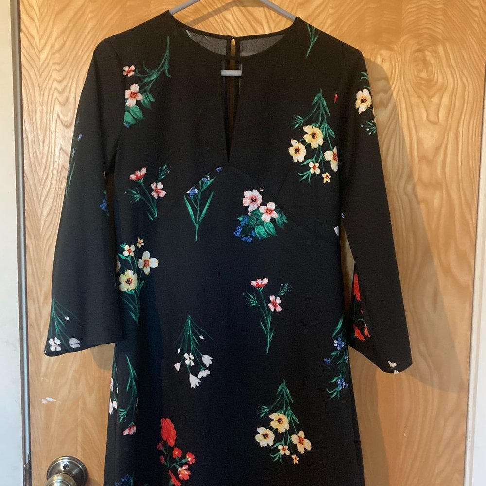 Vince Camuto Floral Black Cocktail Party Dress, Size 4, Women’s 3/4 Sleeve.